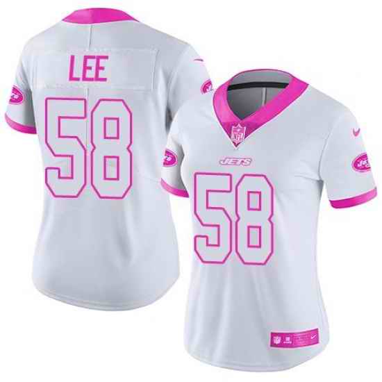 Nike Jets #58 Darron Lee White Pink Womens Stitched NFL Limited Rush Fashion Jersey